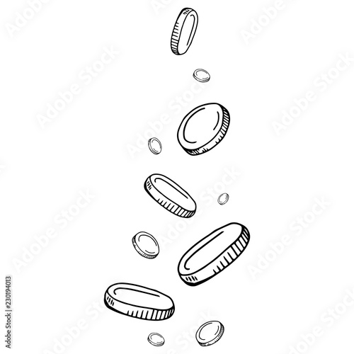 Coins icon. Vector illustration of money coins. Hand drawn golden coins.