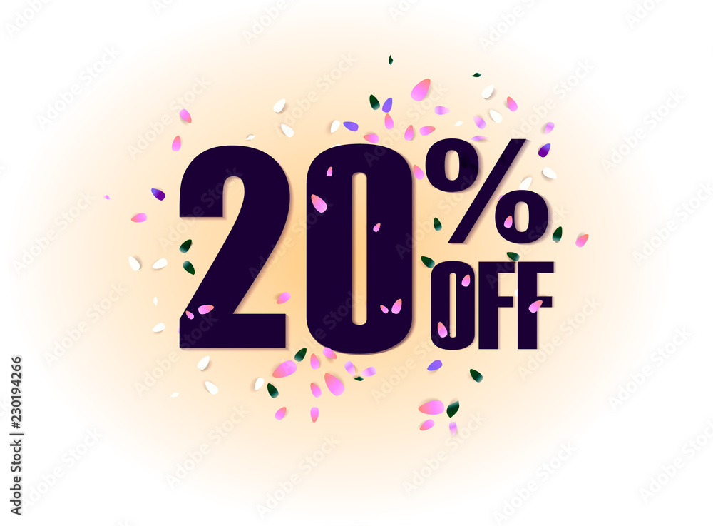 20 percent off discount promotion tag. Promo sale label. vector flares on white background. Vector illustration