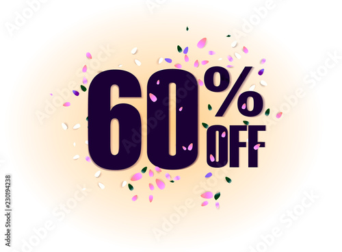 60 percent off discount promotion tag. Promo sale label. vector flares on white background. Vector illustration