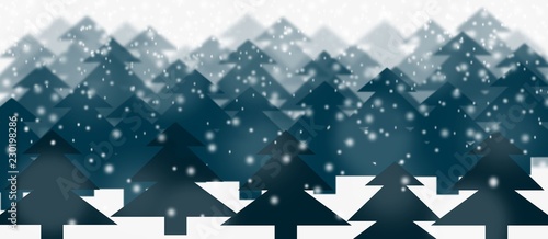 trees at winter falling snowflakes background