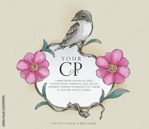 ancient flower & bird frame,water colour style,vector