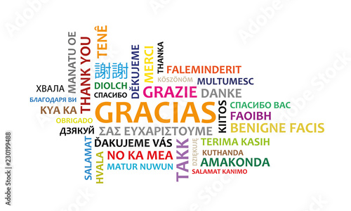 Word thanks in several languages and colors