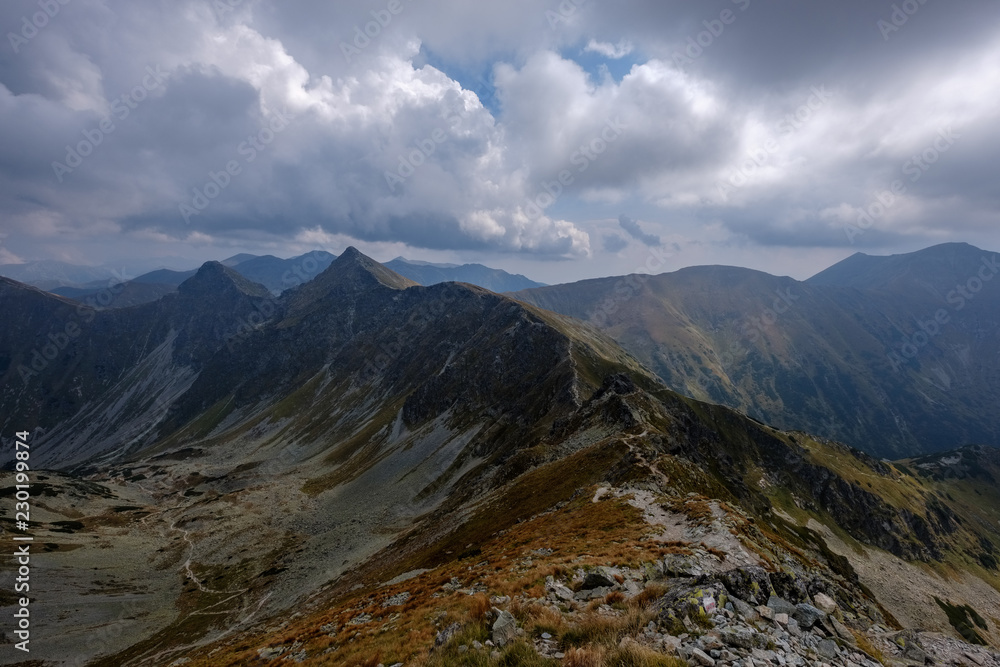 mountain panorama from top of Banikov peak in Slovakian Tatra mountains