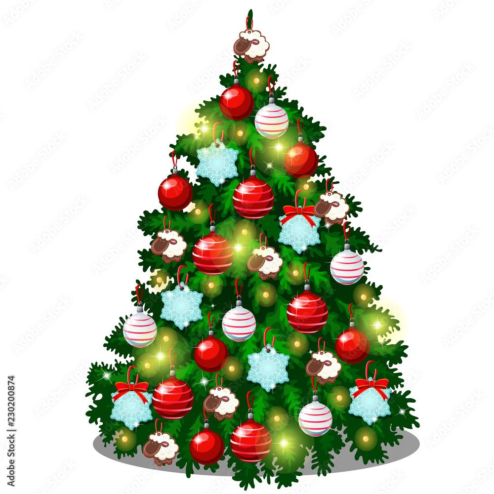 Sketch With Cute Christmas Tree With New Year Gifts, Classic Christmas Decorations And Baubles. Sample Of Poster, Invitation And Other Card. Vector Illustration. Sketch With Cute Christmas Tree With New Year Gifts, Classic Christmas Decorations And Baubles. Sample Of Poster, Invitation And Other Card. Vector Illustration.