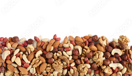 heap of mixed nuts isolated on white background