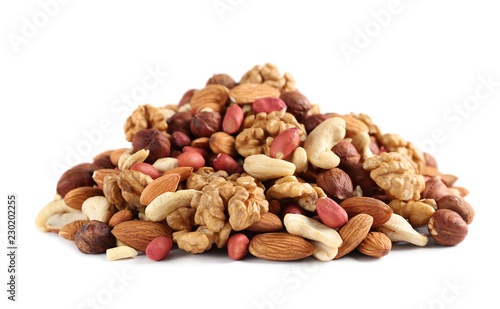 heap of mixed nuts isolated on white background