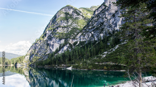 Sea Wildsea in Alps sunny morning with mountains in Prags	Landschaft mit Gebirge an einem Wildsee im Herbst in Alpen mit Bergen am See photo