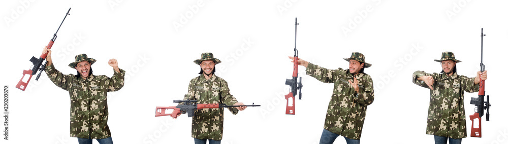 Soldier with weapons isolated on white Soldier with weapons isolated on white