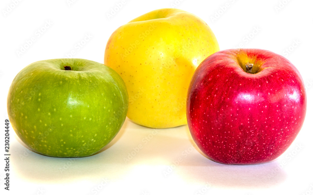 Fresh apples, three colors isolated on white background. Russia Fresh apples, three colors isolated on white background. Russia