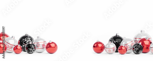 Red and white christmas baubles isolated 3D rendering