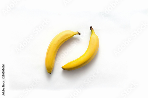 Banana on white background top view