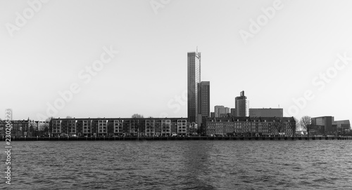 Rotterdam by the river black and white
