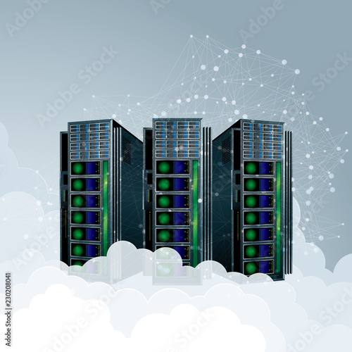 Vector drawing super computer.Cloud computing concept.