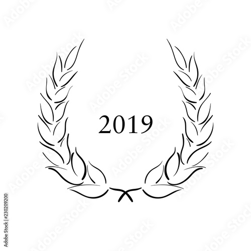 Jahr 2019 - Lorbeerkranz - schwarz