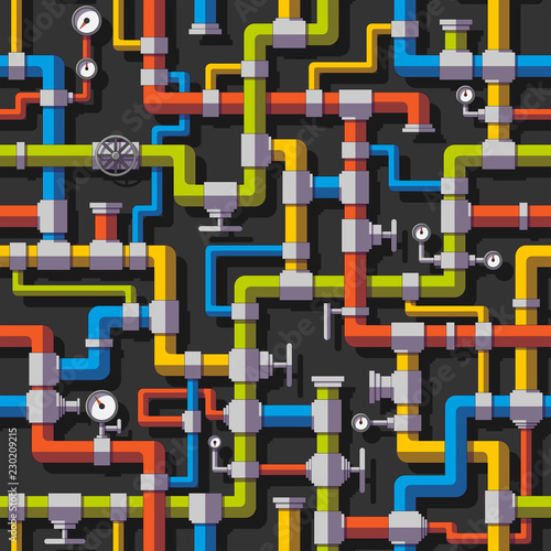 Seamless background from pipes, colorful vector illustration