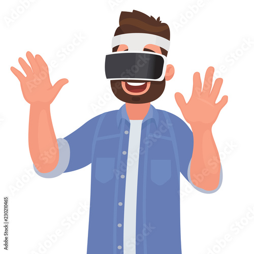 Man in glasses of virtual reality on a white background. Vector illustration