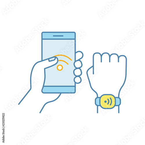 NFC bracelet connected to smartphone color icon