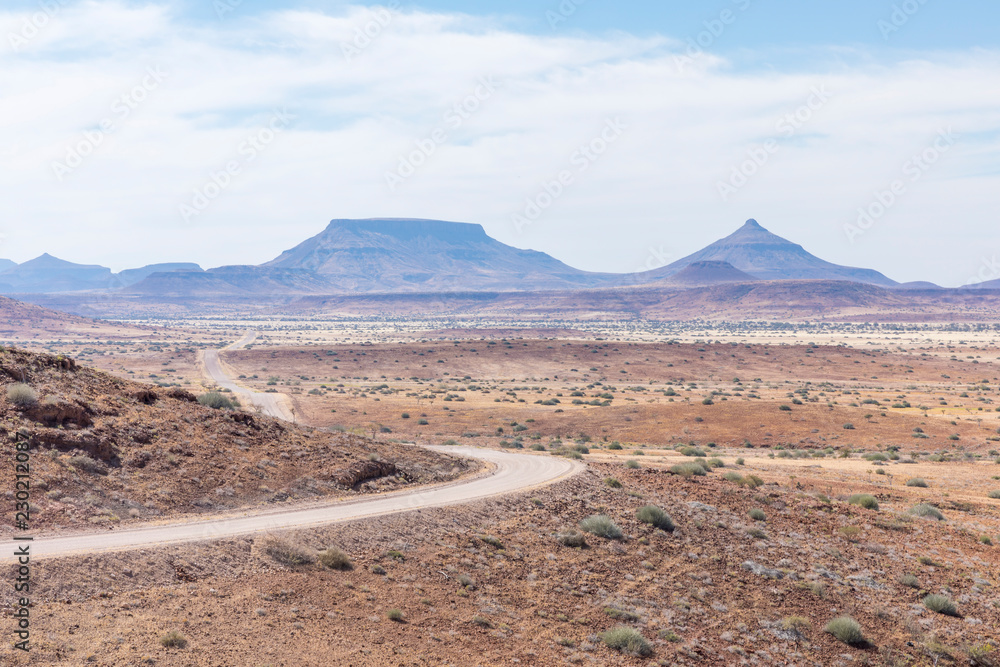Adventurous road trip through a spectacular landscape, Damaraland, Namibia.