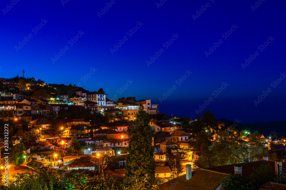 Pedoulas cypriot village streets and houses, night panorama, Troodos, Nicosia District, Cyprus