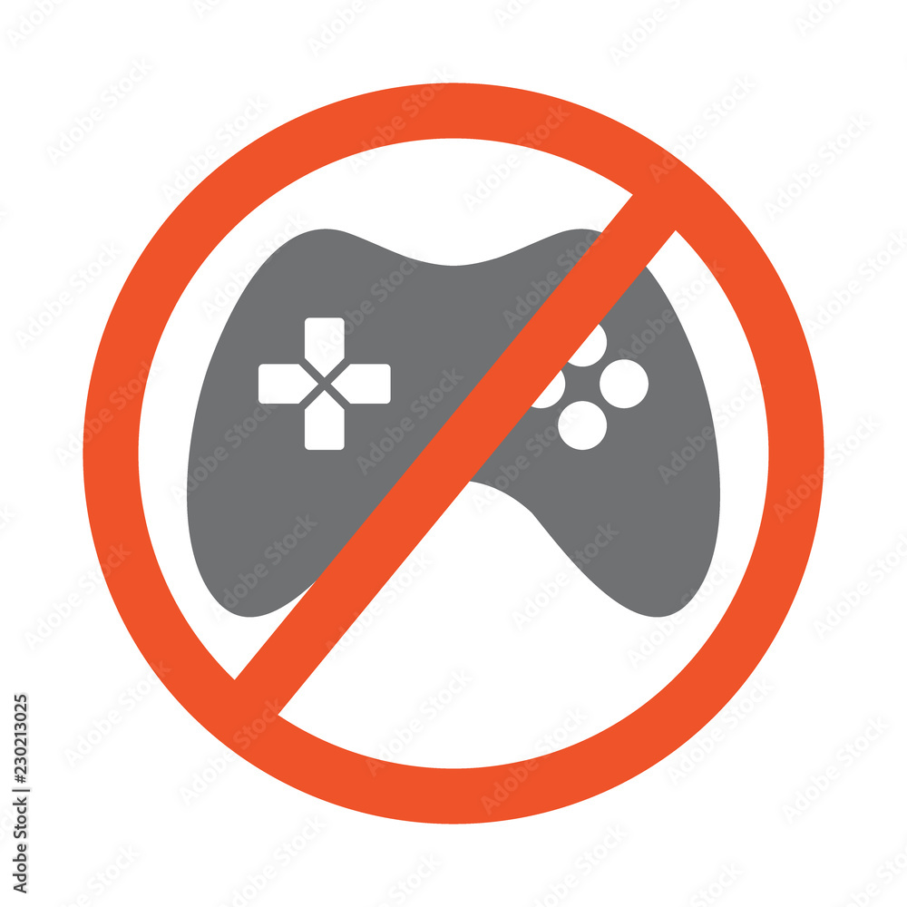 No Gamepad symbol design illustration. Forbidden sign with gaming joystick  icon isolated on white background. Red line cross in circle Stock Vector |  Adobe Stock