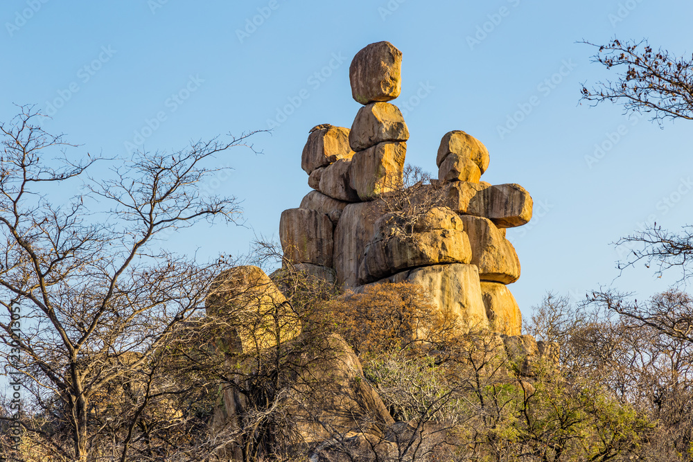 Mother and Child balancing rocks in Matobo National Park, Zimbabwe.