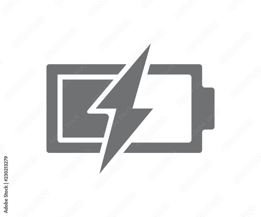 Vector power battery with lightning bolt icon. Half charged accumulator symbol and sign illustration on white background Vector power battery with lightning bolt icon. Half charged accumulator symbol and sign illustration on white background