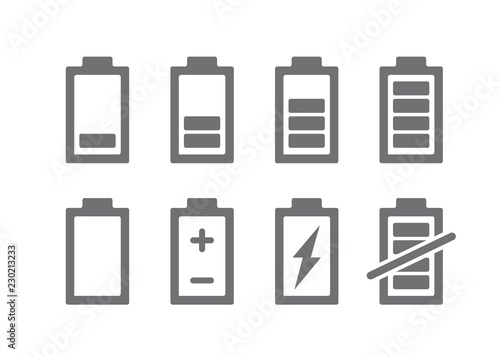 Set of battery indicators icon. Charge level accumulator symbol and sign illustration on white background