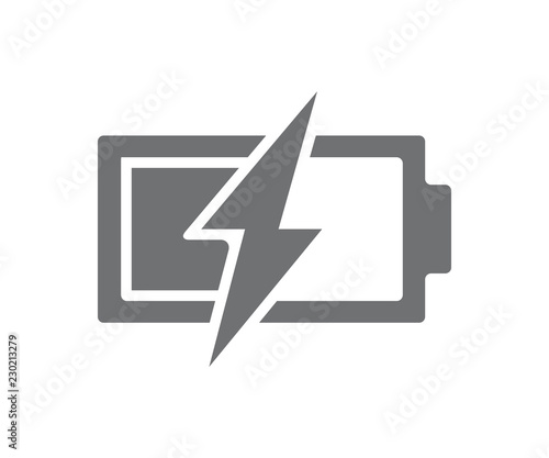 Vector power battery with lightning bolt icon. Half charged accumulator symbol and sign illustration on white background