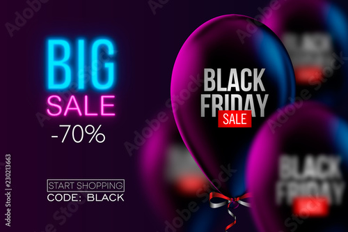 Black Friday Sale poster with Balloons on background. Vector illustration.