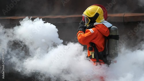 Fireman action in traning in  emergency situation in Slow motion