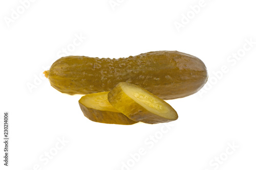 slice pickled cucumber isolated on white background