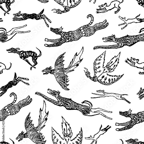 Seamless background of fictional animals