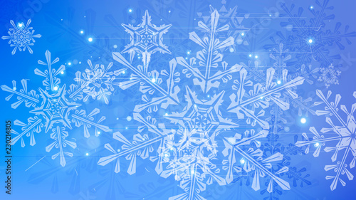 Snowflakes and festive lights - vector background with beautiful snowflakes that merrily shine and shimmer in color space