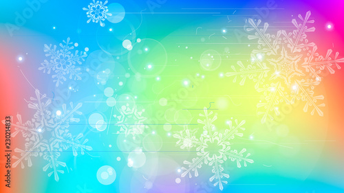 Snowflakes and festive lights - vector background with beautiful snowflakes that merrily shine and shimmer in color space