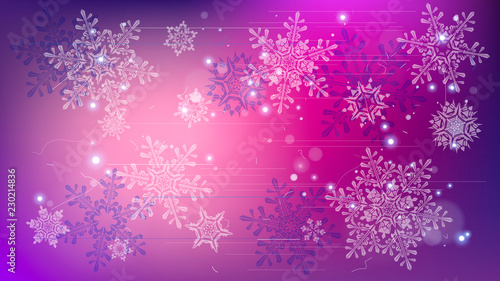Snowflakes and festive lights - vector background with beautiful snowflakes that merrily shine and shimmer in color space