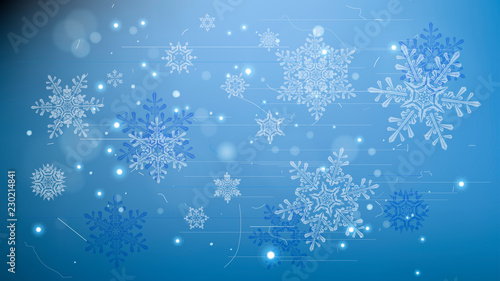 Snowflakes and festive lights - vector background with beautiful snowflakes that merrily shine and shimmer in color space