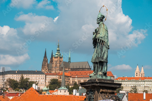 Baroque Statues on the Prague Charles Bridge on a sunny day