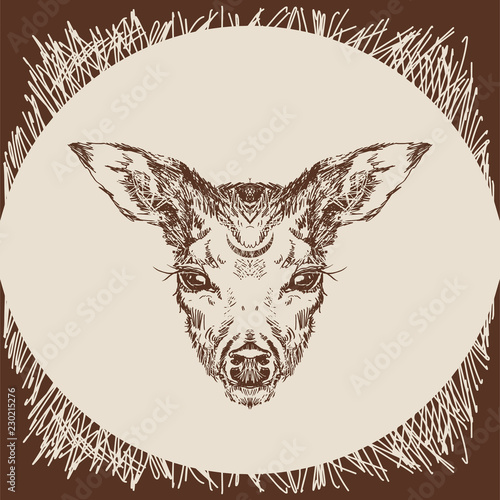 stag deer head sketch vector graphics monochrome drawing