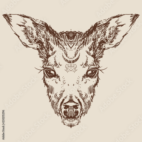stag deer head sketch vector graphics monochrome drawing