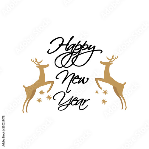 Illustrations of sticker with the text of congratulations with a happy New Year Merry Christmas.
