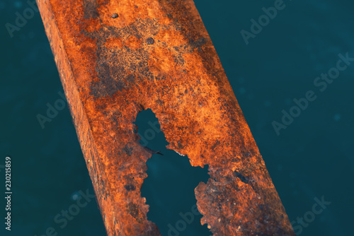 disassembled rusty metal pier. old metal supports. Black Sea