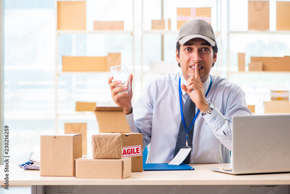 Male employee working in box delivery relocation service Male employee working in box delivery relocation service