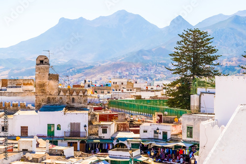Beautiful view of white color medina o the Tetouan city, Morocco in Africa