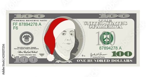 Design template 50 Dollars Banknote with Santa Claus and red hat.