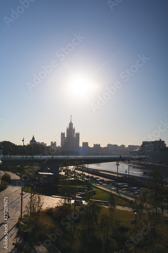 view of Moscow from Zaryadye Park. Dawn over Moscow. 22 September 2018.