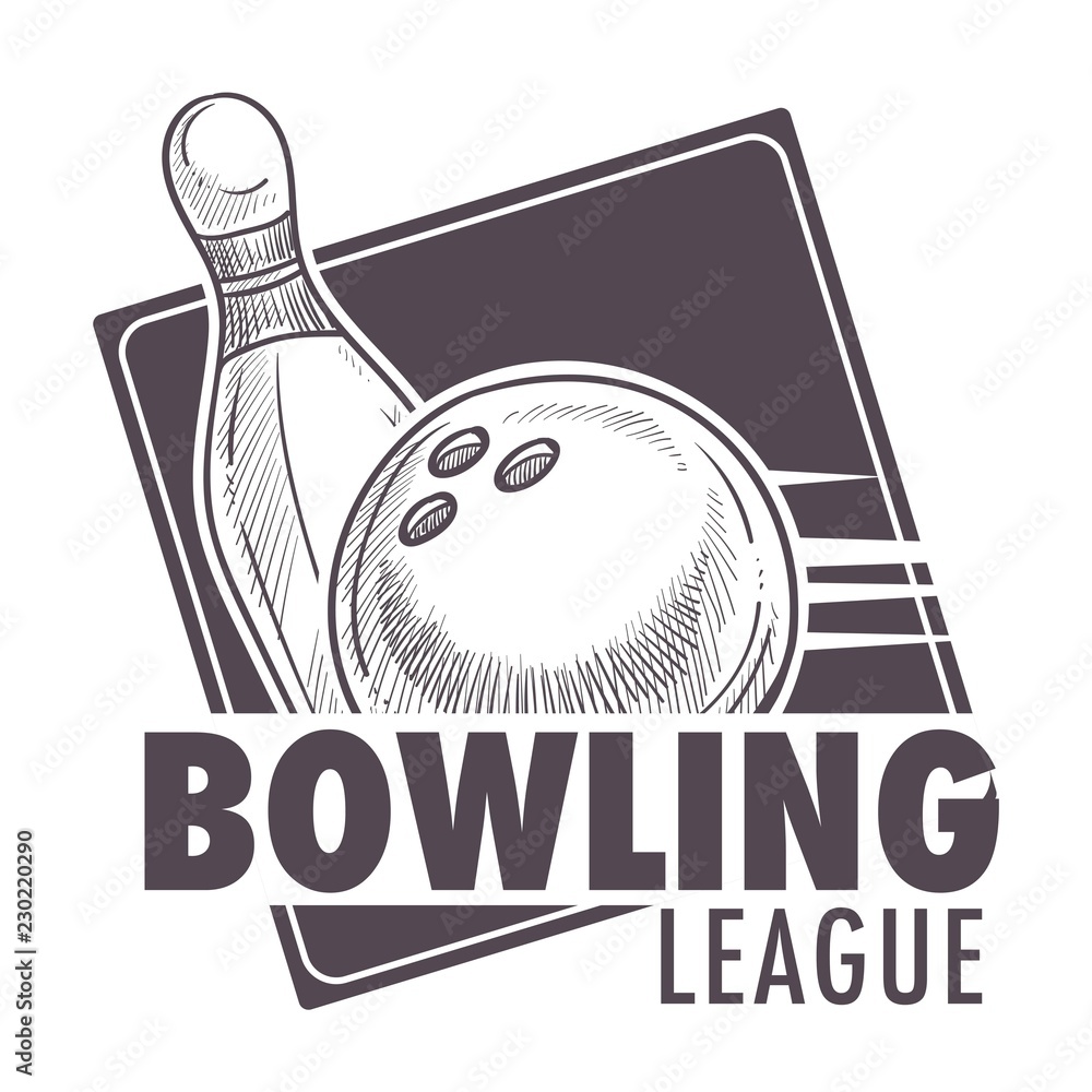 Φωτογραφία Bowling league poster with ball and skittle monochrome