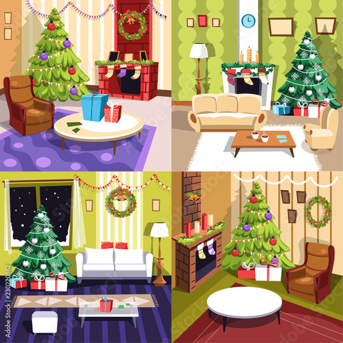 Christmas winter holidays, furniture and interior of rooms