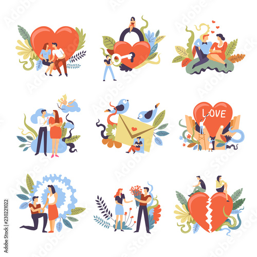 Love heart and people, proposal of man and breakup