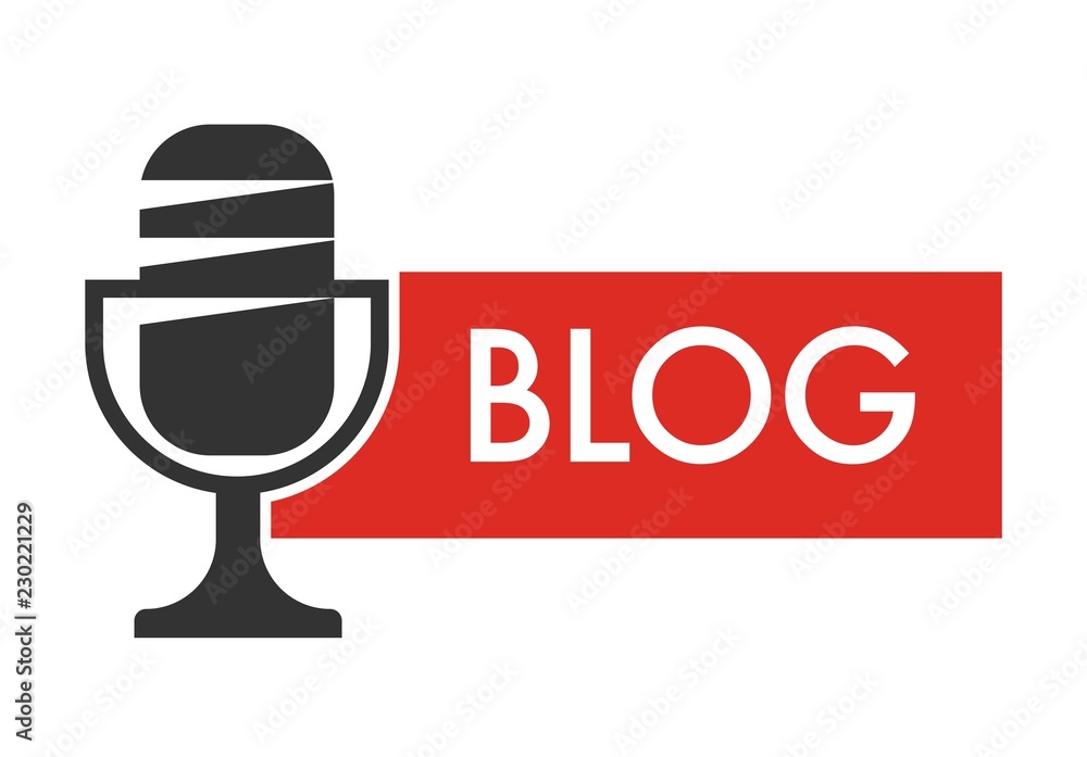 Blog, broadcasting multimedia source , with old fashioned mike Blog, broadcasting multimedia source , with old fashioned mike