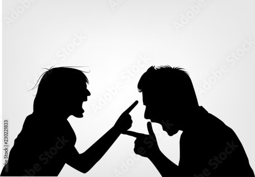 Couple violence. They are angry and shouting face to face